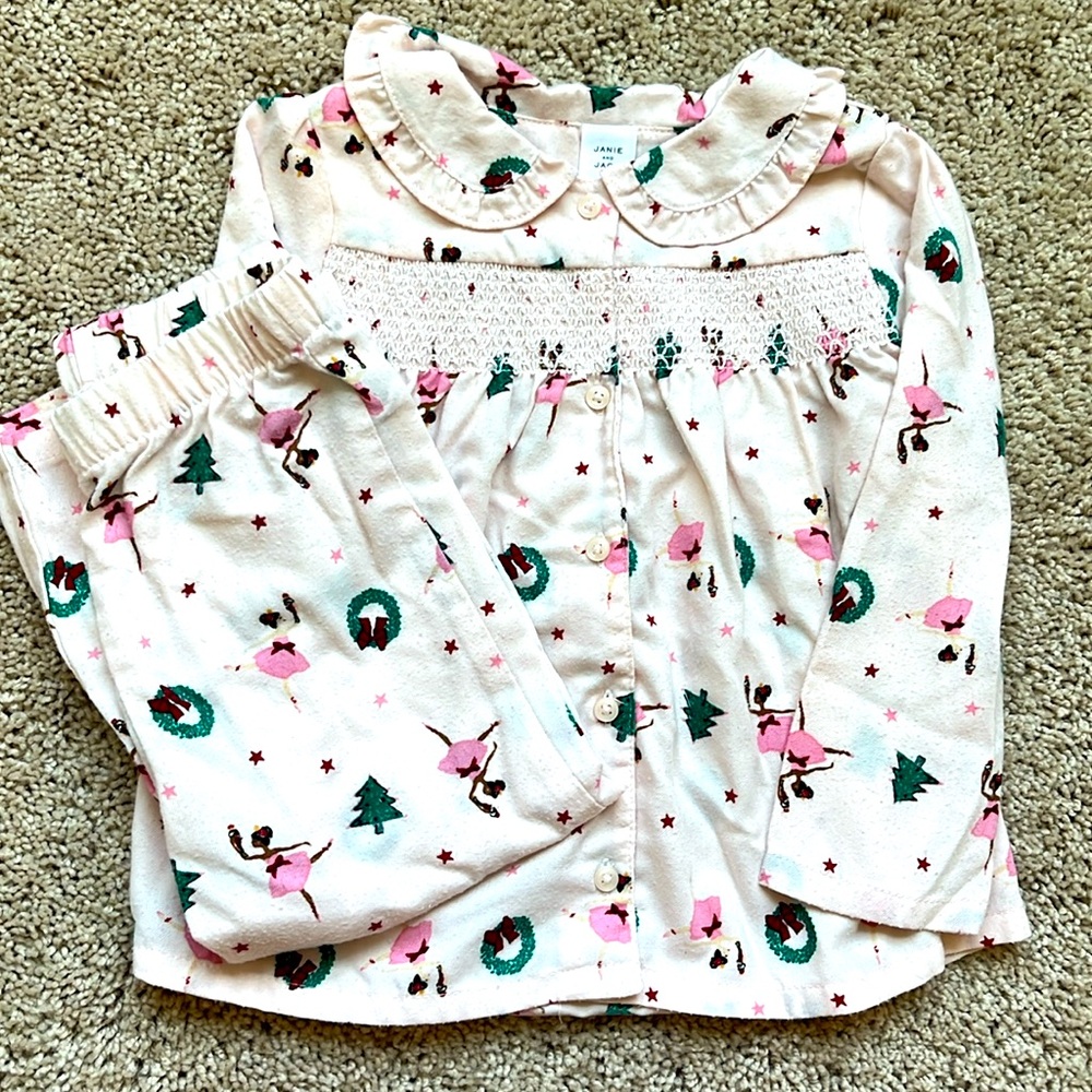 Janie & Jack Size 2T winter pj set. Super cute with ballerinas & smocking on top